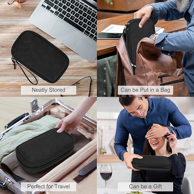 FYY Electronic Organizer, Travel Tech Pouch Bag, Medium, Black Quilted