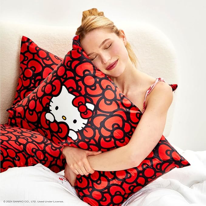 Kitsch x Hello Kitty Satin Pillowcase - Size 19x36, Sea of Bows