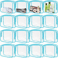 GONITYOU 16 Pieces Clear Makeup Bags Bulk, TSA Approved Toiletry Bags Travel Pouch, Waterproof PVC Plastic Small Clear Cosmetic Bags with Zipper for Organizing (Blue Border)