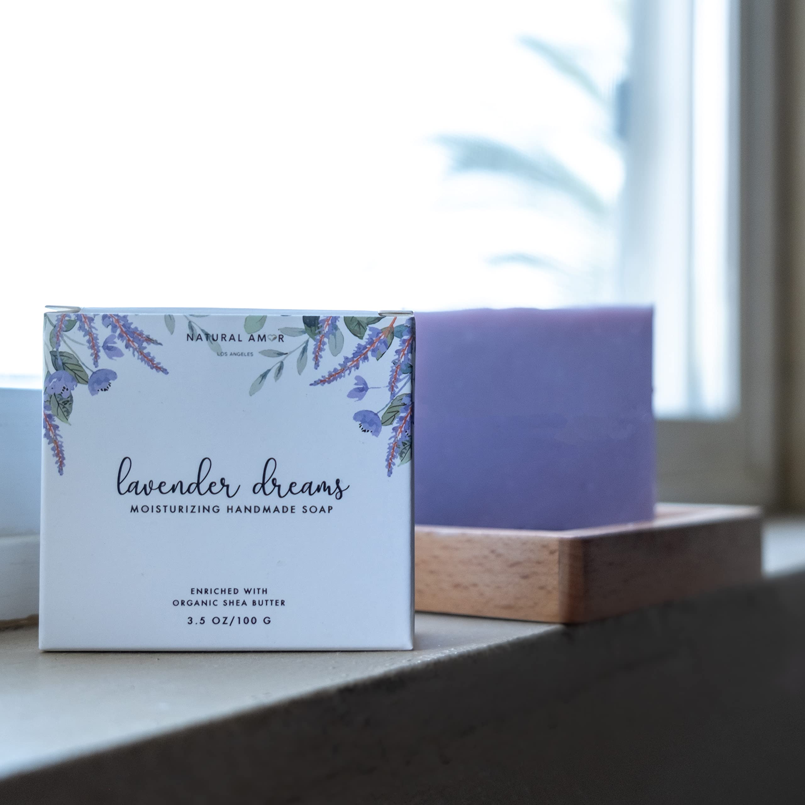 Natural Amor Lavender Spa Gifts for Women,7pcs Self Care Box Including Handmade Soap Bar, Candle, Bath Butter