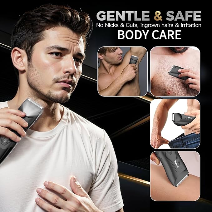 ENSSU Body Hair Trimmer for Men: 2-in-1 Manscape Trimmer & Shaver with LED Light for Ball/Pubic/Groin,Waterproof Trimmer for Men,No-Nick Shaving,Smooth Grooming