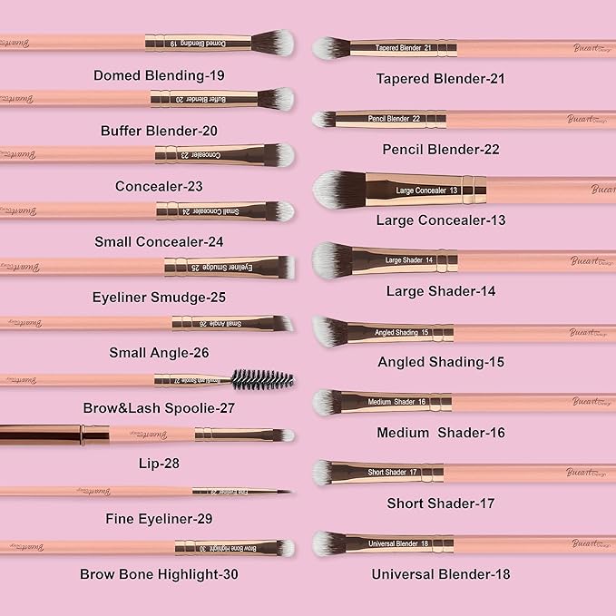 Bueart Design Labeled 30Pcs Professional Deluxe Makeup Brushes Set