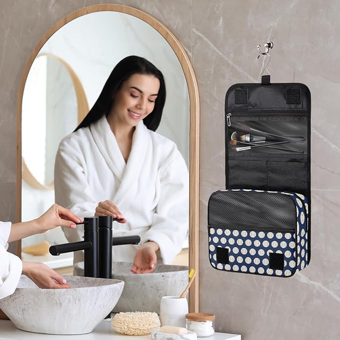 YoYoYuchong Travel Toiletry Bag for Women & Men Baseball Sports Blue Hanging Cosmetic Organizer Portable Waterproof Makeup Case Make Up Bag with Compartments Travel Essentials for Bathroom Shower