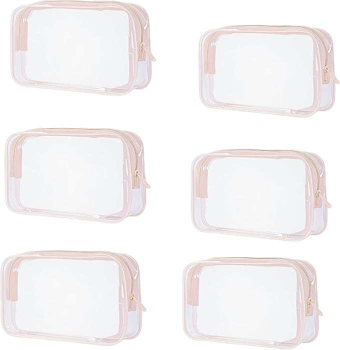CTyeIahk Clear Makeup Bag 6 Pack Zippered Travel Cosmetic & Toiletry Organizer Bag Set for Makeup Travel for Women Airport Airline Compliant Bag, Pink