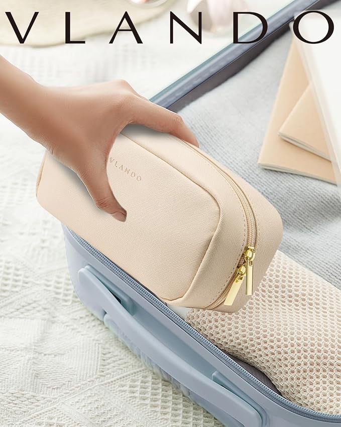 VLANDO Makeup Bag with Separate Pocket for Beauty Tools,White