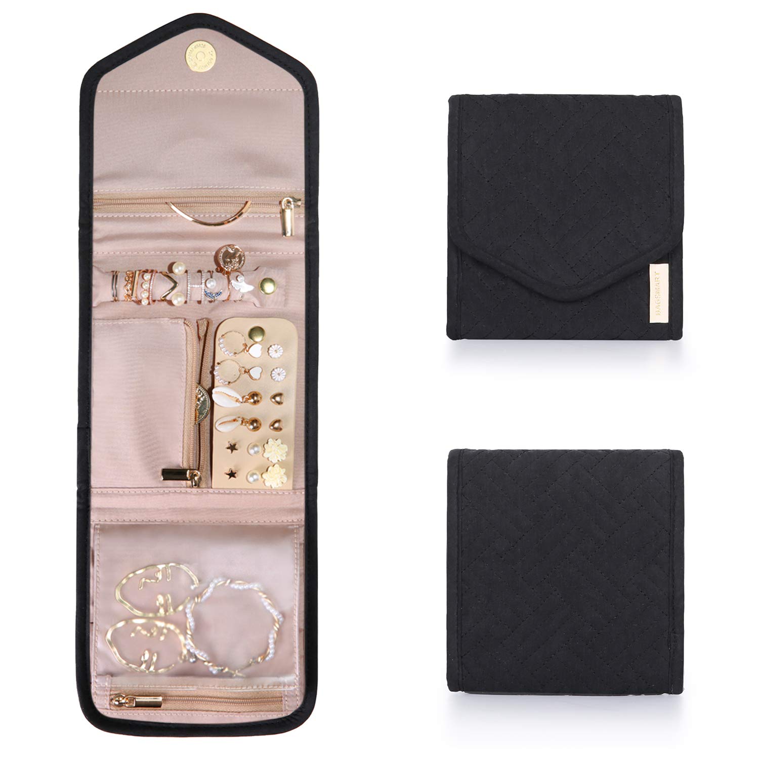 BAGSMART Travel Jewelry Organizer Case Foldable Jewelry Roll, Mini, Black
