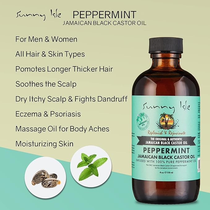 Sunny Isle Peppermint Jamaican Black Castor Oil 4oz - Hair, Scalp, Skin