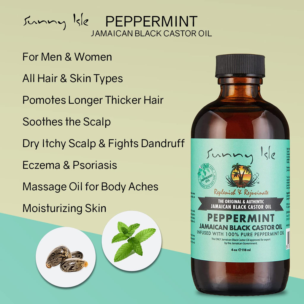 Sunny Isle Peppermint Jamaican Black Castor Oil 4oz - Hair, Scalp, Skin