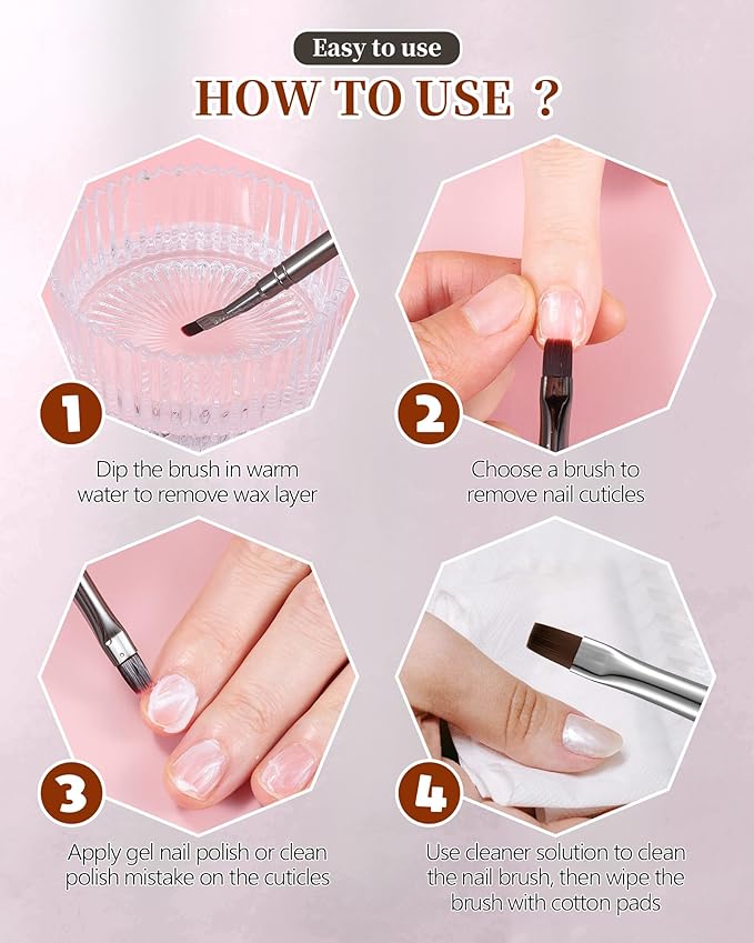 AMilHiTon 3PCS Nail Polish Clean Up Brush, Round/Flat/Angled, Gun Color