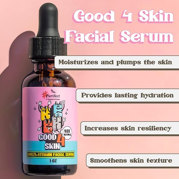 Purifect Good 4 Skin Multi-Vitamin Facial Serum with Vitamin C, E, B & K - Hydrating & Brightening Face Serum for All Skin Types, Supports Skin Barrier, Moisturizing, Vegan, Cruelty Free - 1 fl oz