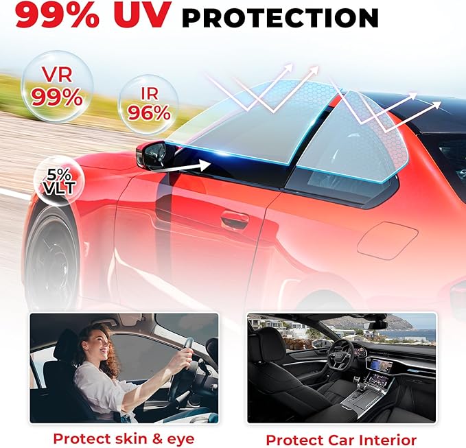 Amzwolf 50% VLT Ceramic Car Window Tint Film (20In x 20Ft), 99% UV & 96% IRR Blocks, 5-Layer Automotive Tints for Privacy Sun & Glare Protection Heat Blocking Scratch Resistant