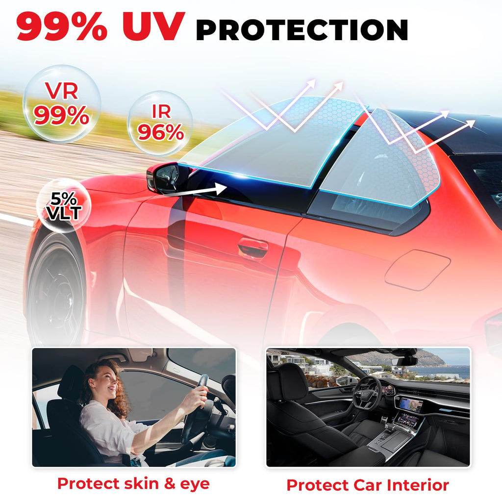 Amzwolf 20% VLT Ceramic Car Window Tint Film (20In x 20Ft), 99% UV & 96% IRR Blocks, 5-Layer Automotive Tints for Privacy Sun & Glare Protection Heat Blocking Scratch Resistant