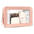 FFpaw Clear Makeup Bag, Pink Travel Makeup Pouch Toiletry Bag for Women Waterproof Small Cosmetic Bag Case Small Make Up Bag with Zipper Car Organizer Car Essentials for Women Men