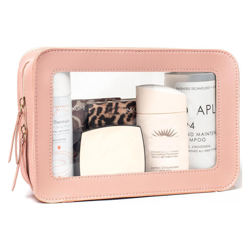 FFpaw Clear Makeup Bag, Pink Travel Makeup Pouch Toiletry Bag for Women Waterproof Small Cosmetic Bag Case Small Make Up Bag with Zipper Car Organizer Car Essentials for Women Men