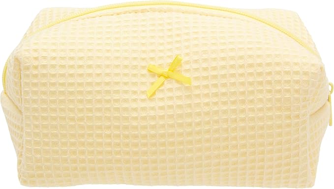 PAZIMIIK Cozy Makeup Bag for Women,Zipper Cosmetic Pouch,Waffle Yellow