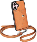LUCKYCOIN Crossbody Phone Case for iPhone 16,100% Genuine Leather Phone Wallet Case for Women, Fashion Premium Hands-Free Phone Purse with Expandable Flip Card Holder & Adjustable Strap - Pebble Brown