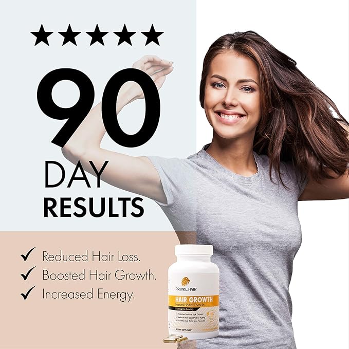 Primal Hair Natural Hair Growth Supplement for Men & Women - US Patented Botanical Formula for Thicker Fuller Hair - Anti-Hair Loss & Scalp Wellness - 100% Vegan, Non-GMO - 120ct (30-Day Supply)