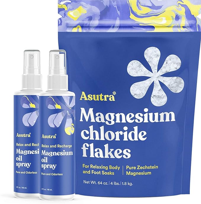 ASUTRA Pure Zechstein Bundle, 4 Lb Magnesium Flakes for Bath Soak and 2