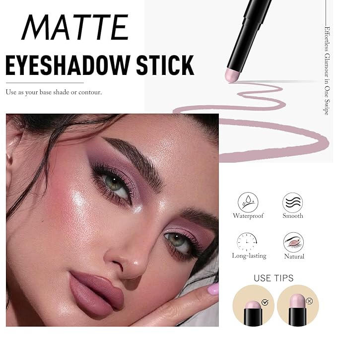 Wugbc Eyeshadow Stick Mauve, Matte Cream Eye Shadow Stick Waterproof Neutral Nude Eyeliner Brightener Pencil Crayon Long-Lasting Eye Highlighter Makeup for Older Women Easy to Use High Pigmented