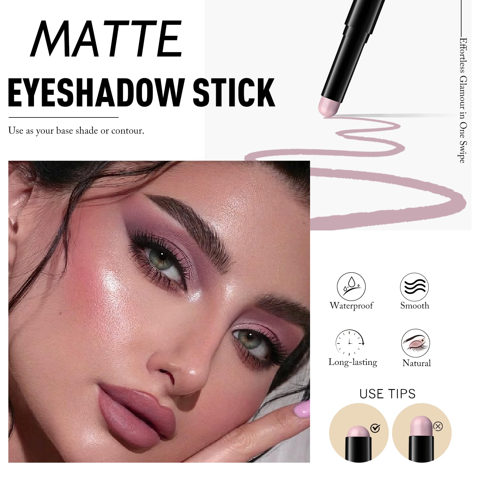Wugbc Eyeshadow Stick Mauve, Matte Cream Eye Shadow Stick Waterproof Neutral Nude Eyeliner Brightener Pencil Crayon Long-Lasting Eye Highlighter Makeup for Older Women Easy to Use High Pigmented