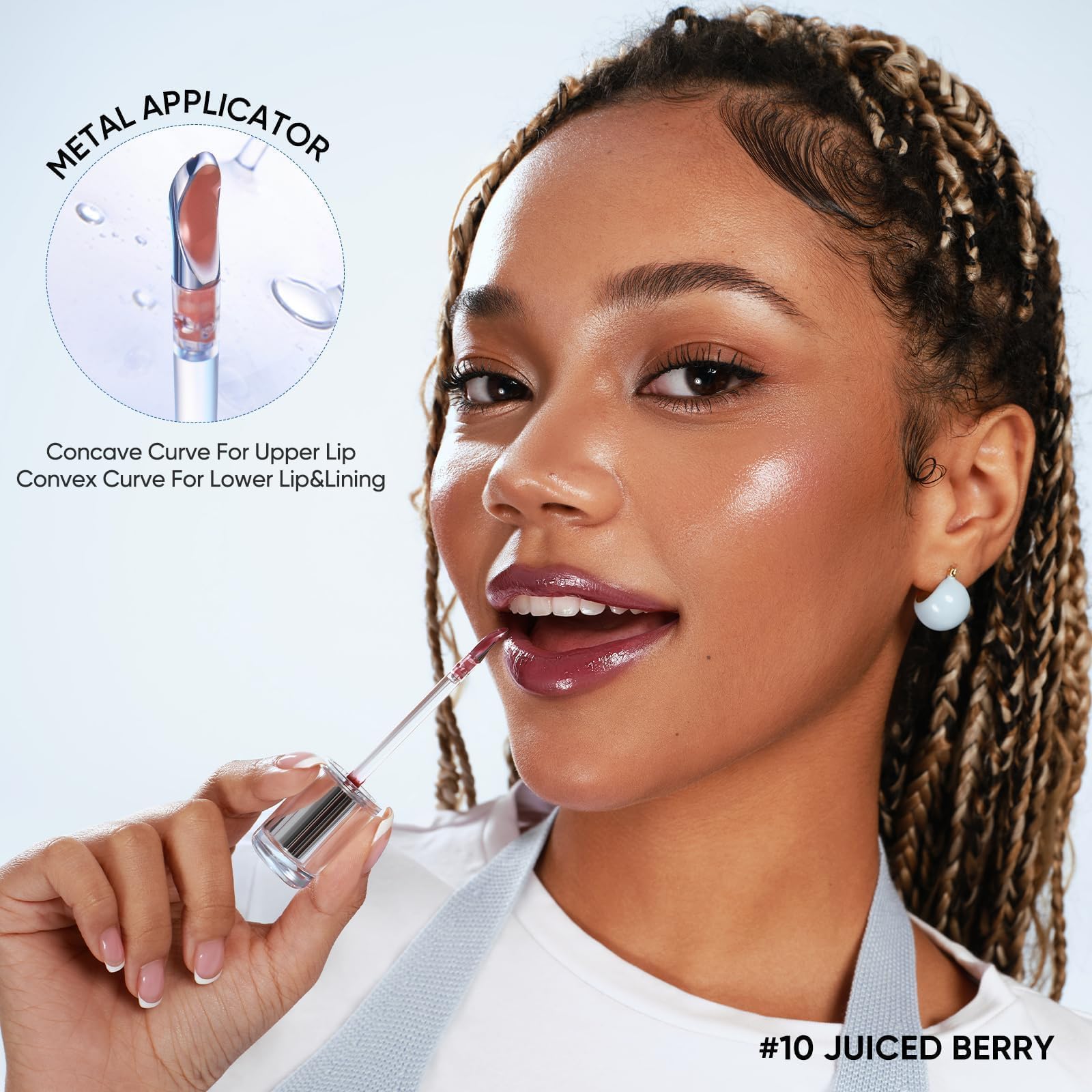JUDYDOLL Ice Watery Lip Gloss, Moisturizing Liquid Lipstick with Hyaluronic Acid & Collagen,Long-lasting Mirror Lip Glazes with Iron Applicator(#07 Cherry Fizz, 2.4 Grams)