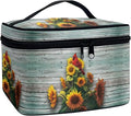 Drydeepin Cardinal Bird and Sunflower Print Travel Makeup Bags for Women Portable Tote Cosmetic Case with Carry Handle Toiletry Accessories Storage Organizer Bags
