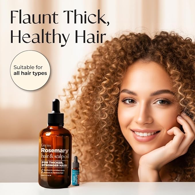 Gya Labs Rosemary & Castor Hair Styling Oil - 4 Fl Oz - Rosemary To Strengthen Hair - Protect & Tame Frizz - Hydrate Dry Scalp with 0.17 Fl Oz Deep Revival Argan Oil