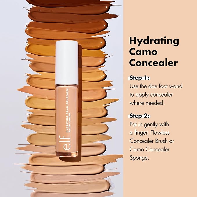e.l.f. Hydrating Camo Concealer, Covers Blemishes & Under-Eye Circles, Full-Coverage & Delivers A Satin Finish, Vegan & Cruelty-Free, Deep Chestnut
