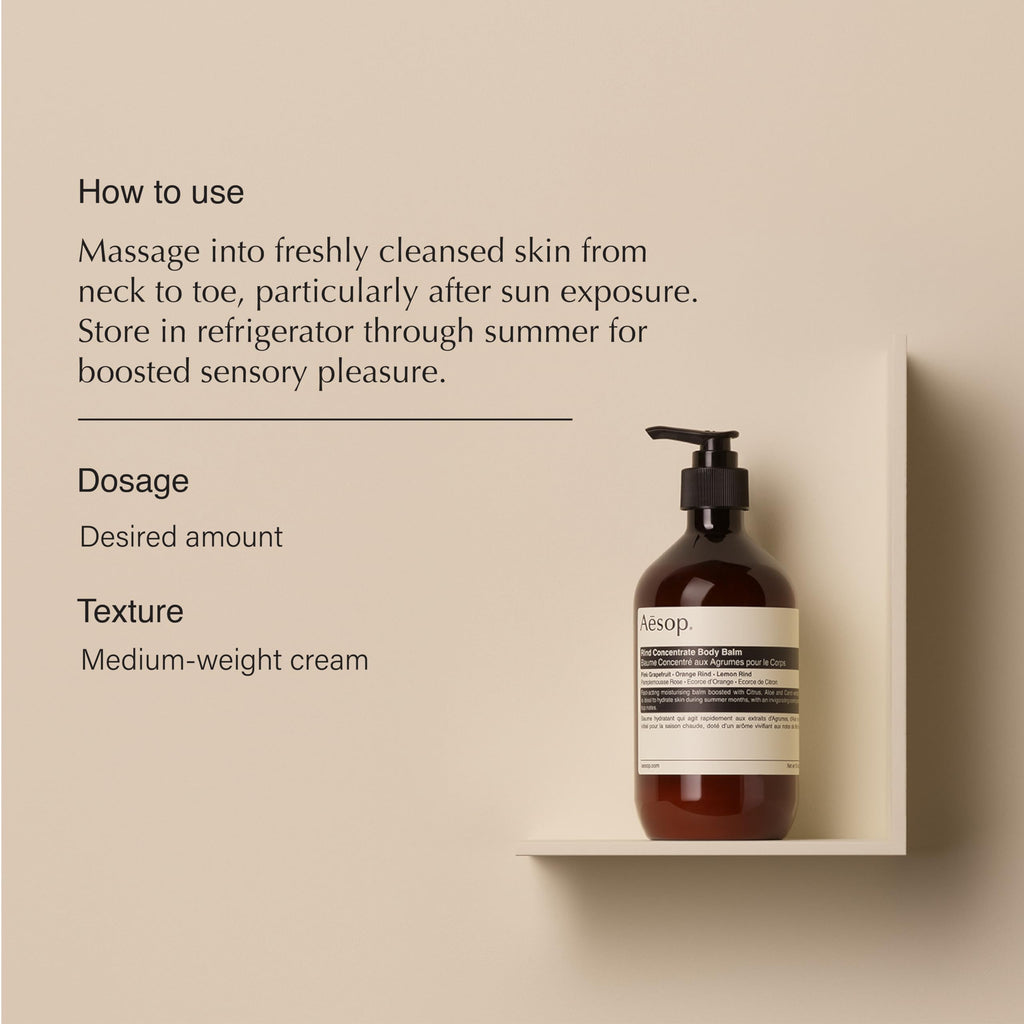 Aesop Rind Concentrate Body Balm - Lightweight, Fast-Absorbing Hydration with Pink Grapefruit, Orange Rind, Lemon Rind, Aloe Vera & Nut Oils - Bright Citrus Fresh Scent - 500 mL / 16.9 fl oz