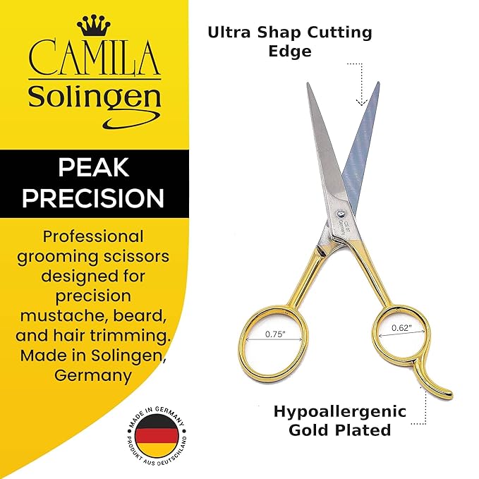 Camila Solingen CS07 Hair Scissors Professional 5 Inch Very Sharp Grooming Scissors. Razor Edge Barber Hair Cutting Scissor. Carbon Steel Hair Cutting Shears for Salon. Made of in Solingen Germany