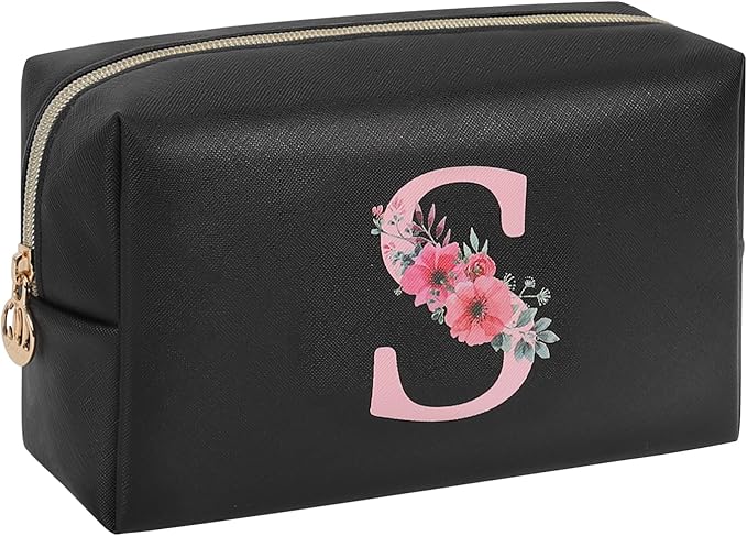 Initial Makeup Bag for Women, Travel Makeup Bag Small Cosmetic Bag, Birthday Gifts for Girls and Women, Teen Girls Gifts Trendy Stuff, Personalized Gifts for Grandkids Teacher Friends Bride Bridesmaid