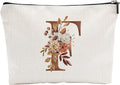 YKYENR A-Z Boho Personalized Cosmetic Bag-Floral Cotton Letter Makeup Bag With Zipper-Artistic Cosmetic Bag For Travel-Bride,Birthday Gift For Women Daughter Friends-Women Makeup Organizer-A06