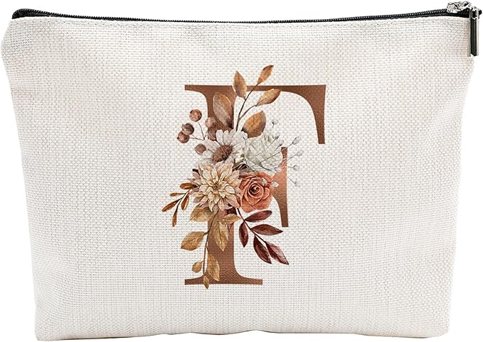 YKYENR A-Z Boho Personalized Cosmetic Bag-Floral Cotton Letter Makeup Bag With Zipper-Artistic Cosmetic Bag For Travel-Bride,Birthday Gift For Women Daughter Friends-Women Makeup Organizer-A06
