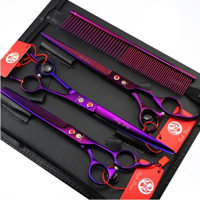 Purple Dragon 8 inch 3 in 1 Professional Pet Grooming Thinning Scissors