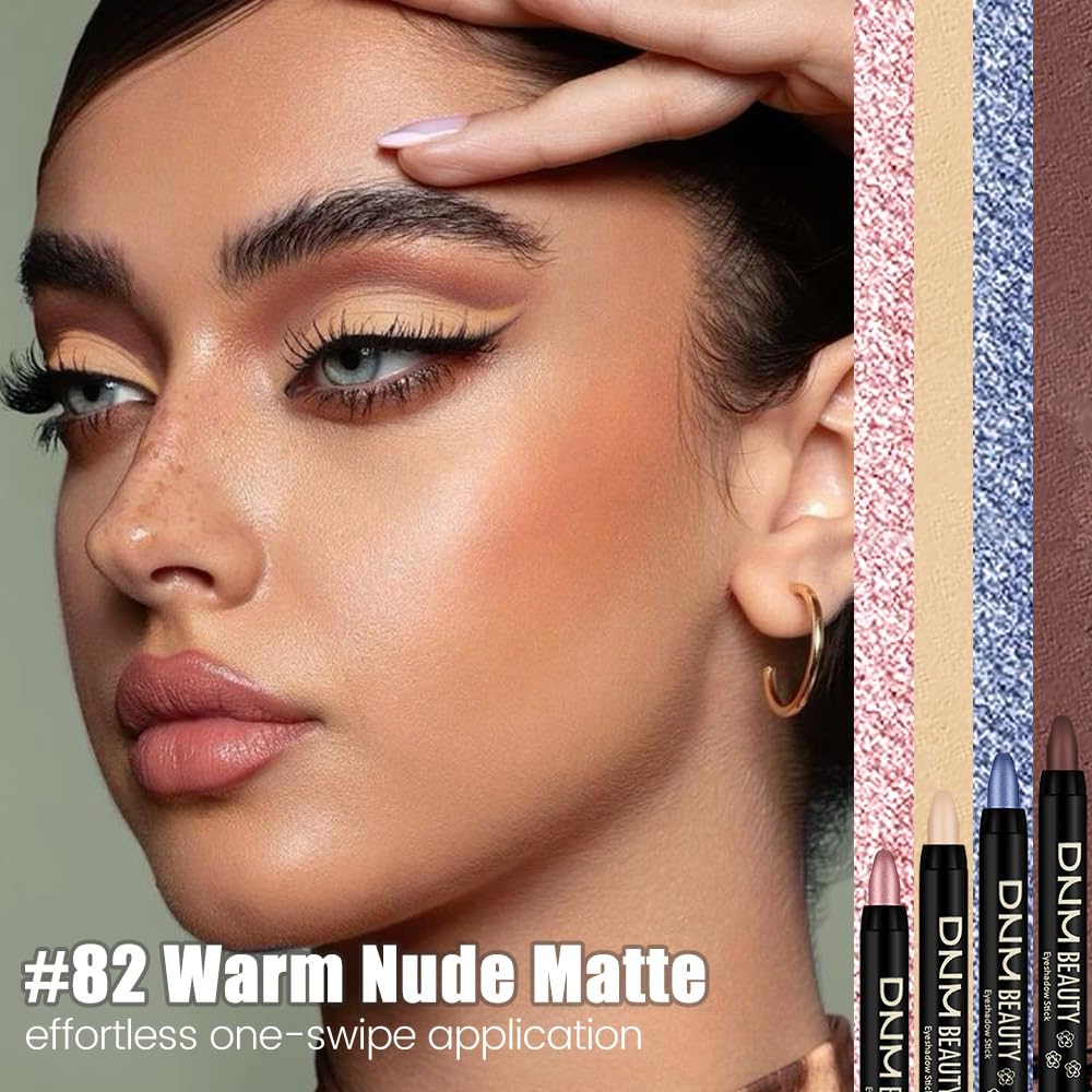 IATMOMOD Nude Beige Matte Cream Eye Shadow Stick Makeup for Women, Nude Beige Matte Eyeliner Pencil Eyeshadow Brightener Stick for Eyes, Waterproof Eyeshadow Applicator Blendable sombras para ojos 82#