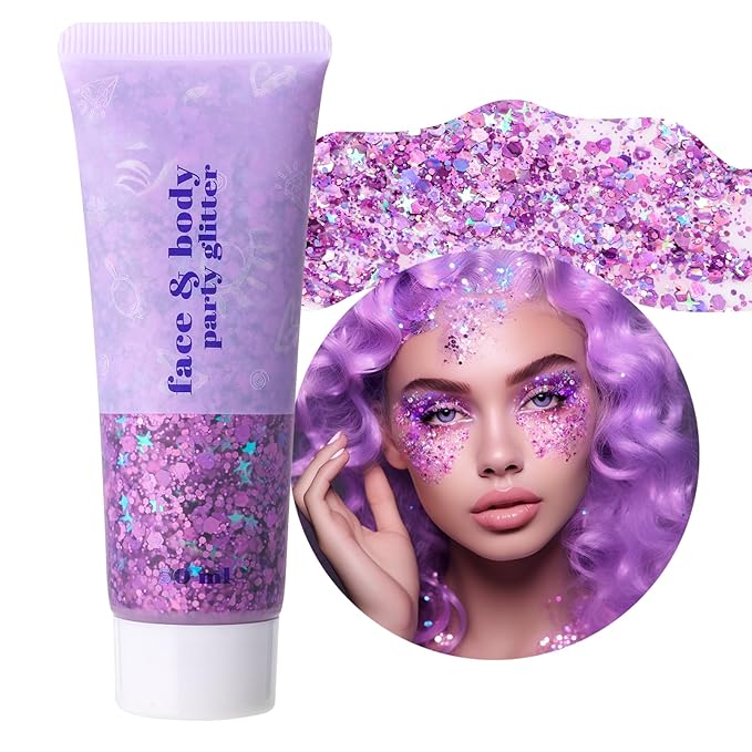 DAGEDA Purple Body Glitter Gel,Sparkly Hair Face Glitter Makeup Accessories