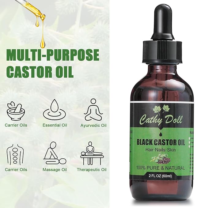 Cathy Doll Jamaican Black Castor Oil Organic Cold Pressed Castor Oil For Hair 100% Pure Natural Castor Oil For Eyelashes Eyebrows (2 oz)