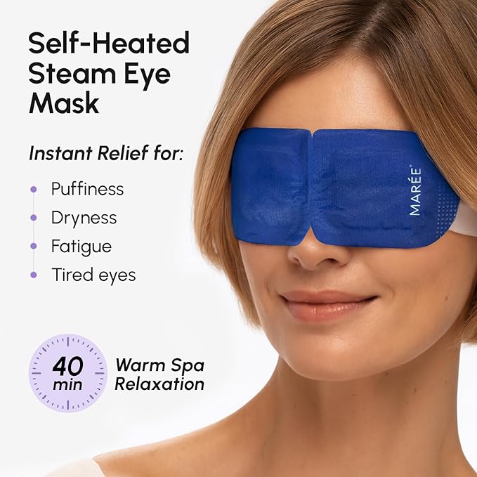MAREE Heated Eye Masks for Dry Eyes – Steam Eye Mask Disposable – Self Heating Eye Mask for Puffy Eye – Facial Steamer Alternative for Relaxation – Warm Compress for Eyes – Spa Gift for Women