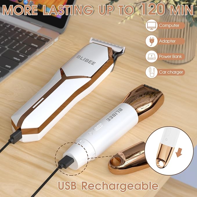 BLIBEE Hair Clippers & Bikini Trimmer for Women - Waterproof Electric Clippers and 4 in 1 Bikini Trimmer Set, Deluxe Wet/Dry Body Shaver for Nose, Eyebrows, Beard, Pubic Hair, Blue
