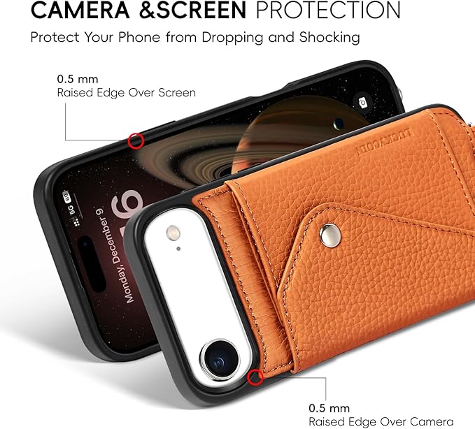 LUCKYCOIN Crossbody Phone Case for iPhone Air,100% Genuine Leather Phone Wallet Case for Women,Fashion Premium Hands-Free Phone Purse with Expandable Flip Card Holder & Adjustable Strap - Pebble Brown