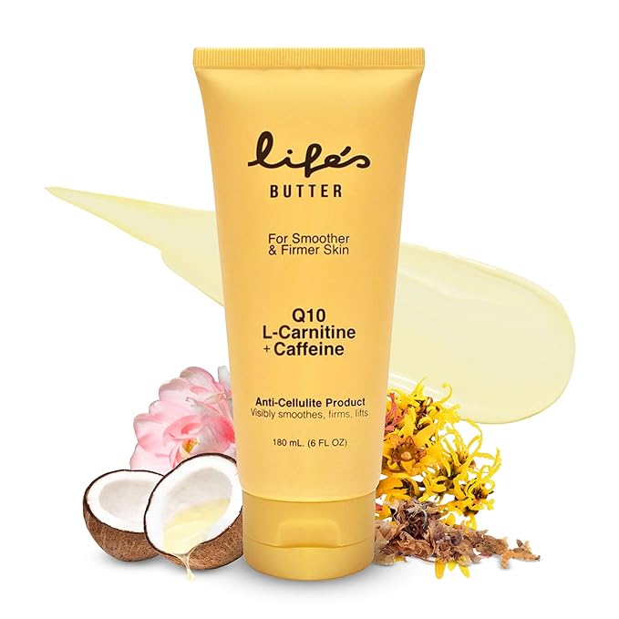 Life's Butter Anti-Cellulite Cream - 100% Natural - Made in USA - Cruelty-Free - Hypoallergenic - Best Cellulite Reduction - Skin Firming + Tightening for Women L-Carnitine + CoQ10 + Caffeine 6 fl oz
