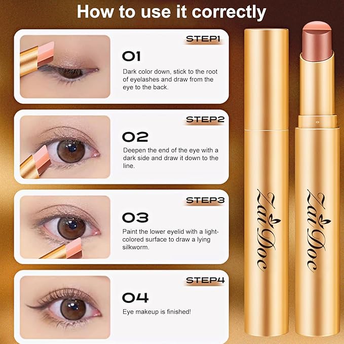 ZAIDOC 3 Color Eyeshadow Stick, Long Lasting & Waterproof Creamy Eye Shadow, with Vitamin E Makeup for Day & Night Look, 0.12 Oz (Glittering rose)