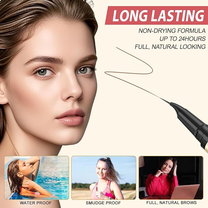 LAVONE Eyebrow Pen, 2-in-1 Waterproof Microblading Brow Pencil, Soft Brown
