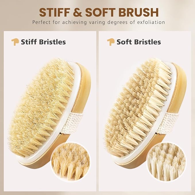 POPCHOSE Dry Brushing Body Brush, Natural Bristle Exfoliating Brush