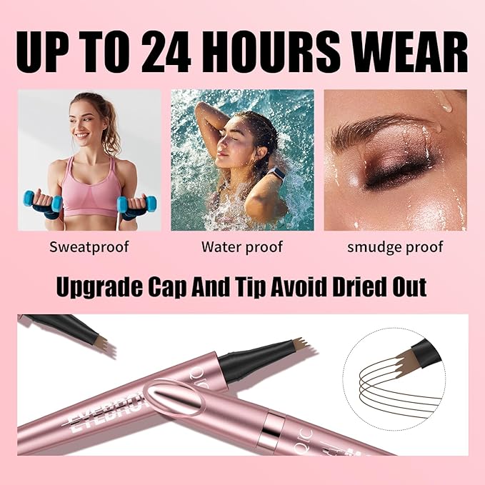 QIC Microblading Eyebrow Pen,Eyebrow Pencils for Women with 4-Fork-Tip, Waterproof Eye Brow Pencil Natural Hair-Like And Long-Lasting (Black)