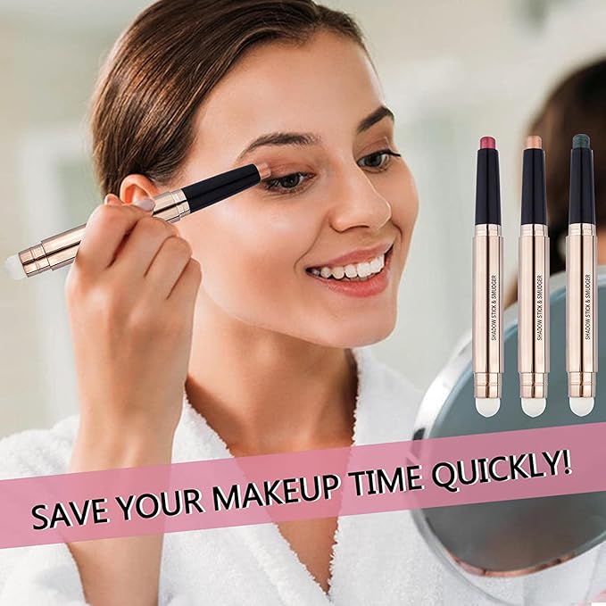 2 in 1 Eyeshadow Stick - Cream Smooth Shimmer Hot Pink Eyeshadow Pencil, Hypoallergenic Waterproof Long Lasting Multi-Dimensional Eye Shadow Highlighter Stick Makeup Eyeliner Pen (Shimmer #13)