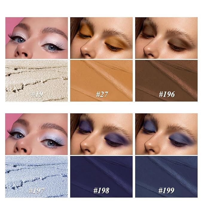 LUXAZA PRO 6 PCS Makeup Sticks Cream Blendable Contour Blush Highlight Full Face Makeup, Cool Blue Shimmer Matte Eye Shadow Vegan Multi-use Stick with Brush Waterproof Long Lasting Party Smokey Eyes