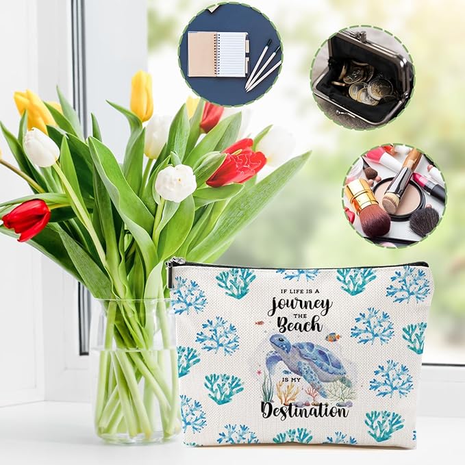 DHKG Sea Turtle Makeup Bag - Turtle Gifts for Women, Girls, Friend, Niece, Daughter, Decor, Travel Organizer, Zipper Pouch, Graduation, Birthday, Friendship Gifts