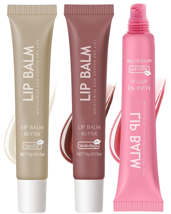 Butter Tinted Lip Balm,3 Colors Yummy Lip Gloss Oil, Lip Treatment Lipgloss