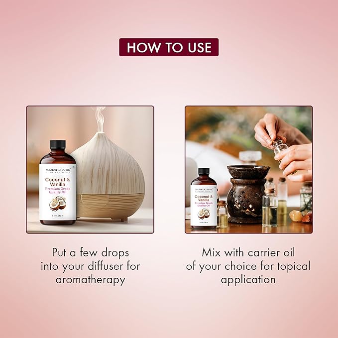 Majestic Pure Coconut Vanilla Essential Oil for Diffuser - 2 Fl Oz